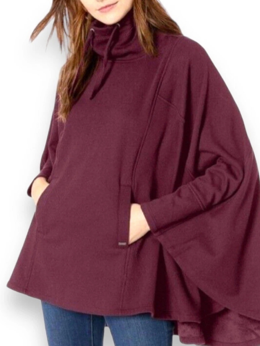 UGG $108 Austraila Burgundy Funnel Drawstring Poncho Sz Xs-S Oversized